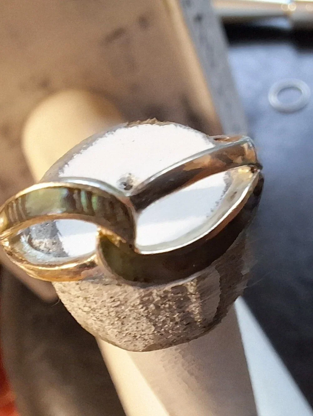 Vintage Sterling Silver Abalone Shell Signed Ring Ladies 6 Delicate inlay THAI